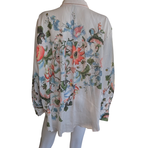 Anthropologie The Brielle Relaxed Buttondown Blouse Cream Floral Shirt - Picture 12 of 13